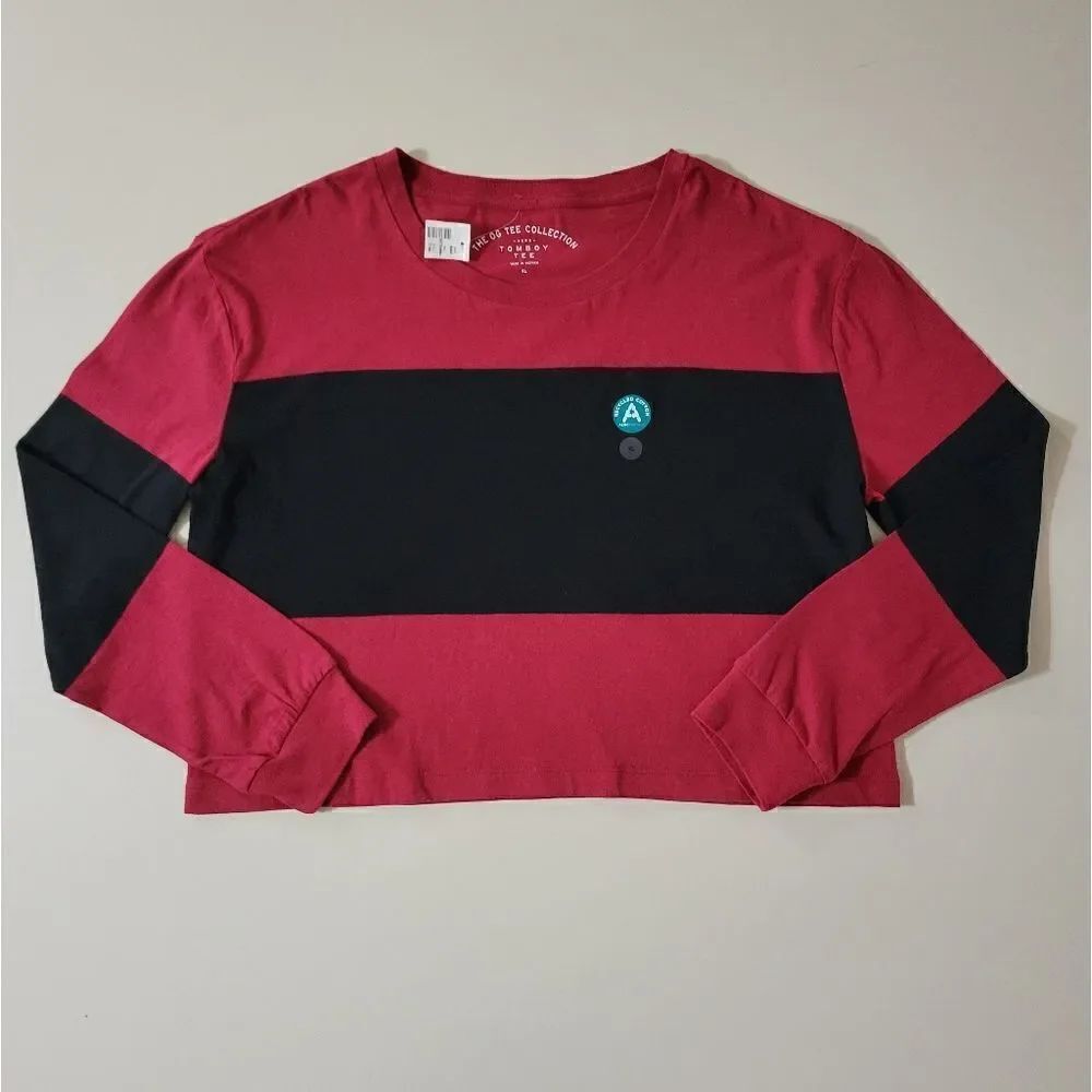 Aeropostle Women's Long Sleeve Striped Tomboy Crew Tee
